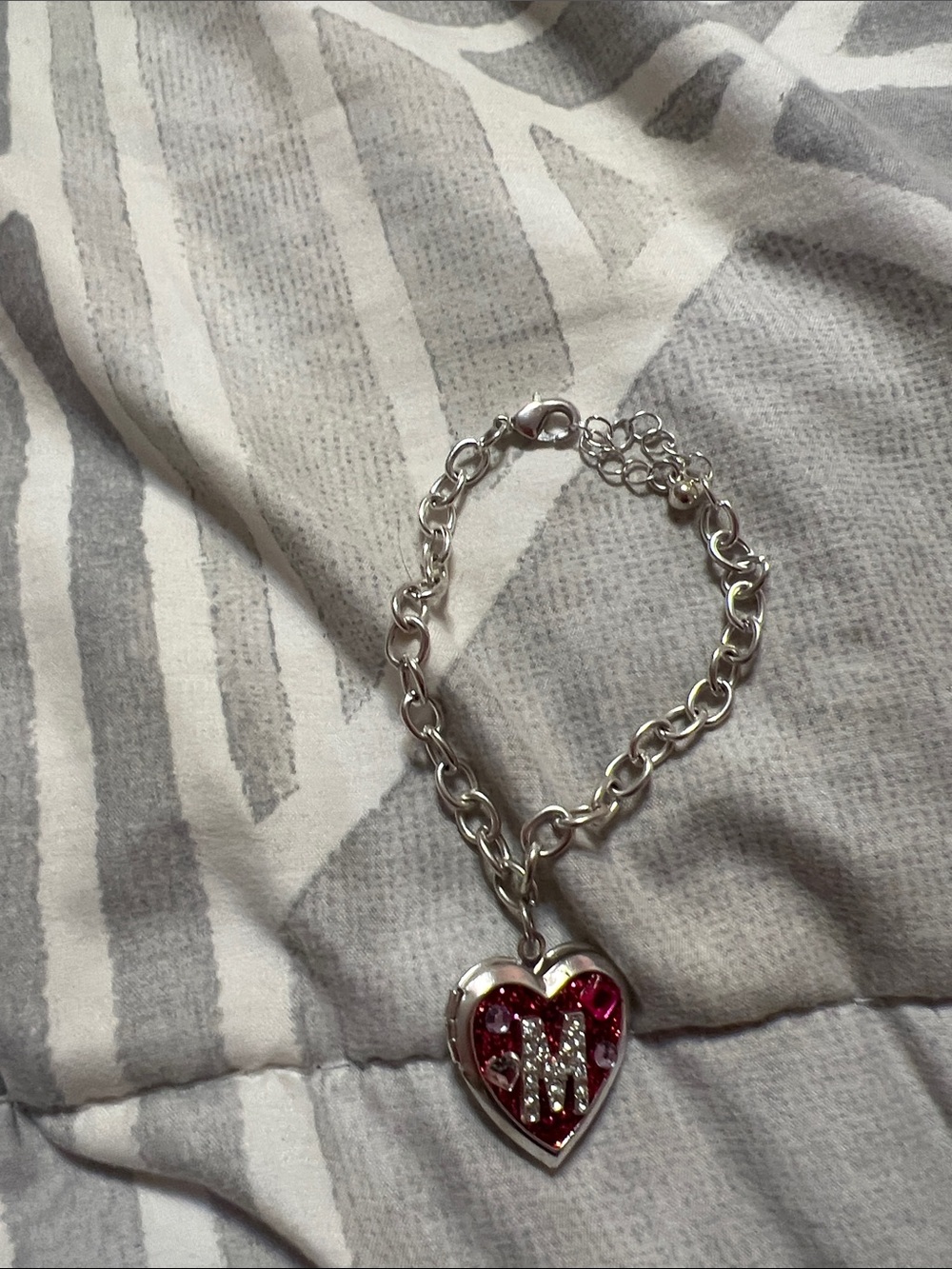 Silver Heart Charm Bracelet with Pink Enamel Initial